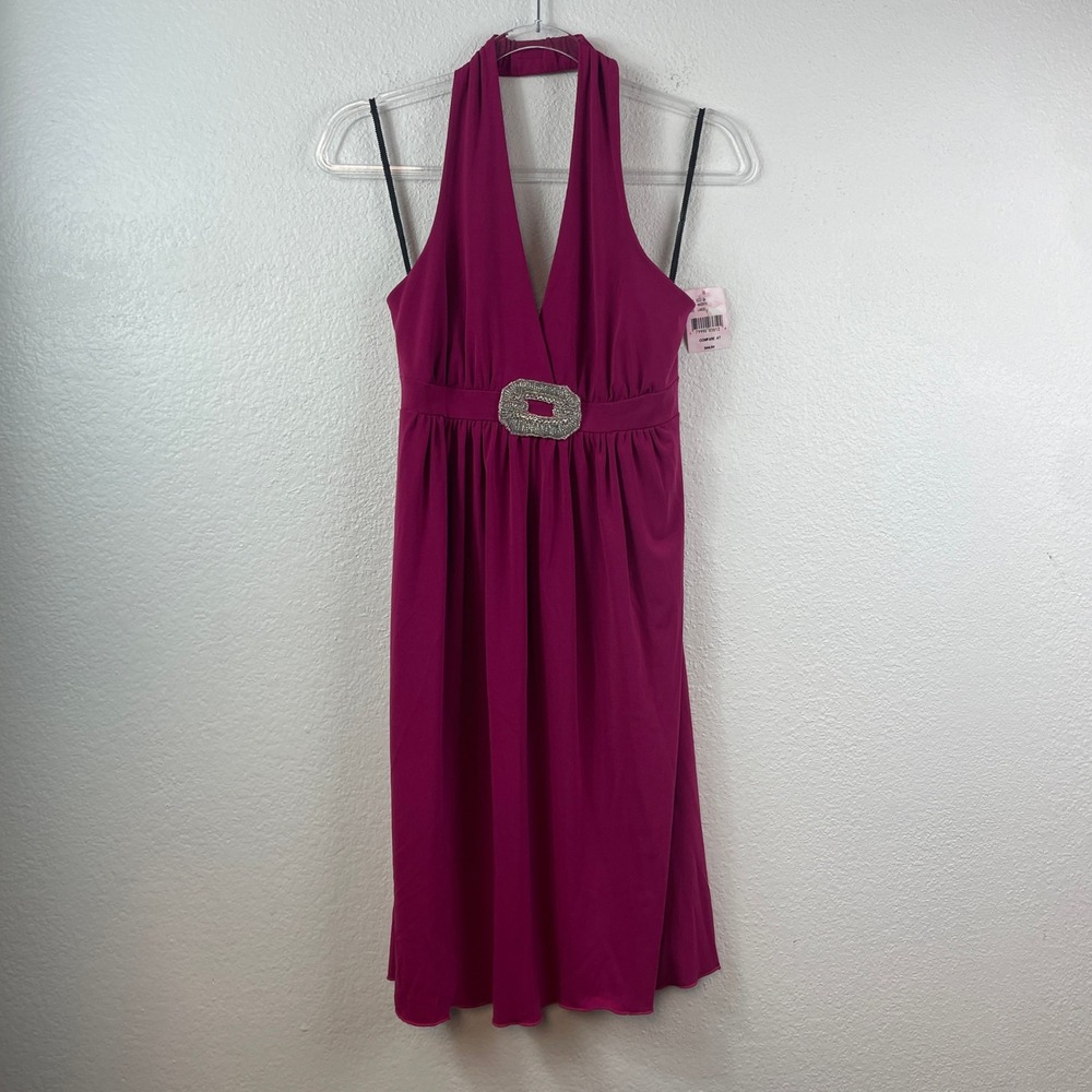 VTG Peep‎ Studio Magenta Halter Dress Beaded Buckle Y2K Babydoll Womens Large
